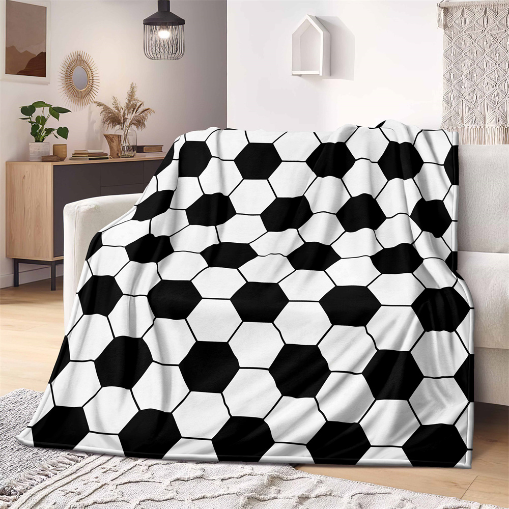 Christmas Throw Blanket - Black white football Microfiber Throw Blanket,Xmas