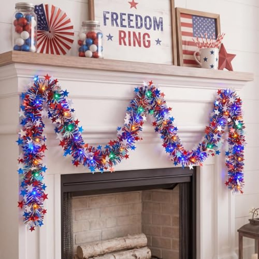 Tinsel Garland Decoration - 52.5Ft 4th of July Decorations for