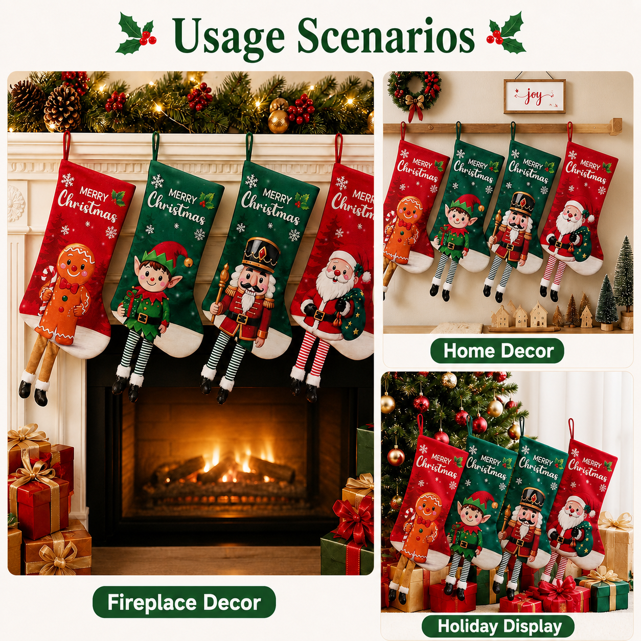 Christmas Stocking Hanging - Christmas Stocking Decor Long Leg Polyester