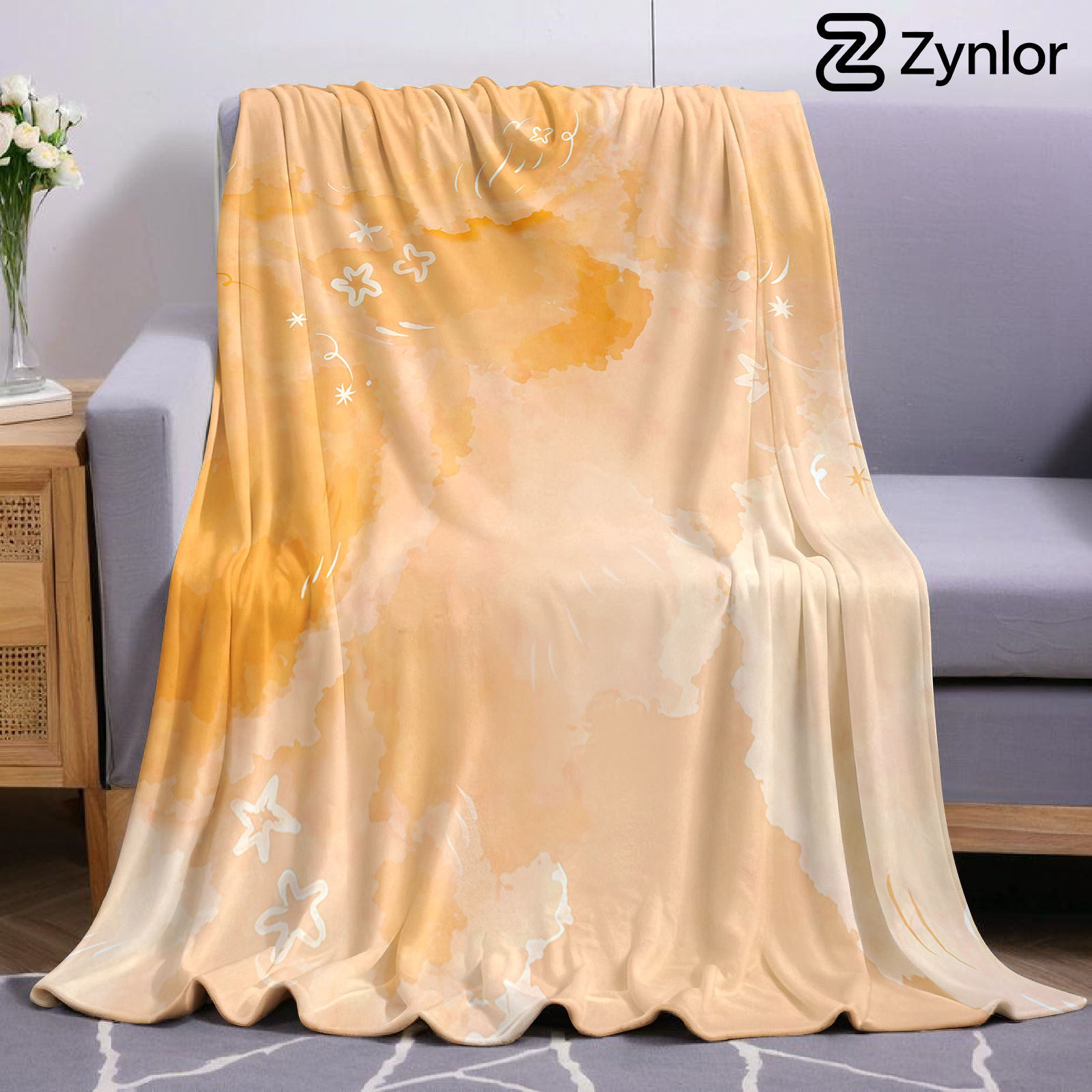 Christmas Throw Blanket - Orange Cloud Stars Lightweight Microfiber Soft