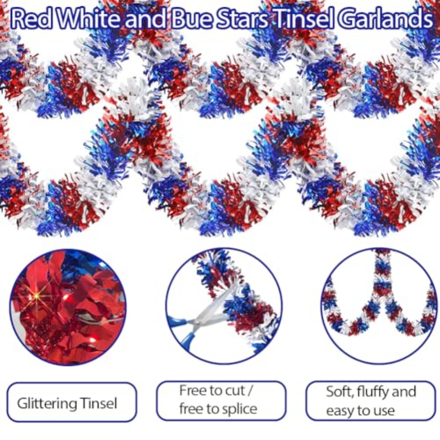 33 Ft 4th of July Patriotic Ti - огляд і ціна Tinsel Garland Decoration