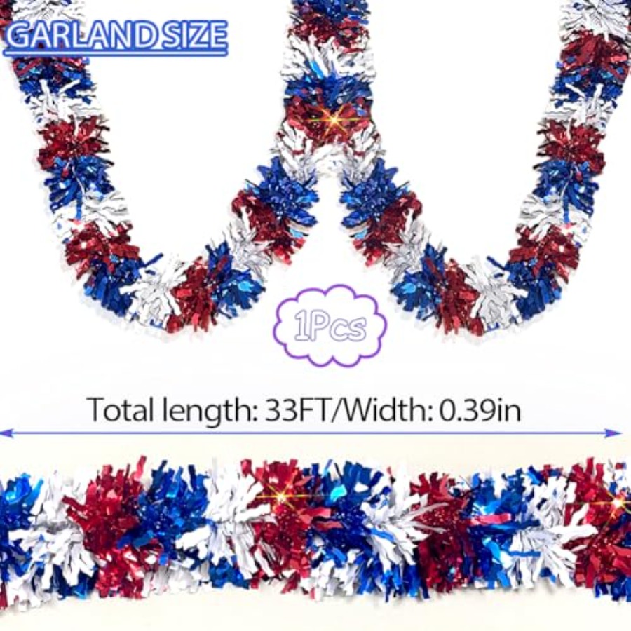 33 Ft 4th of July Patriotic Ti - огляд і ціна Tinsel Garland Decoration