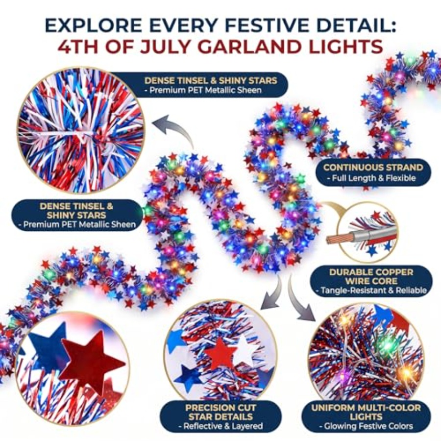 52.5Ft 4th of July Decorations - огляд і ціна Tinsel Garland Decoration