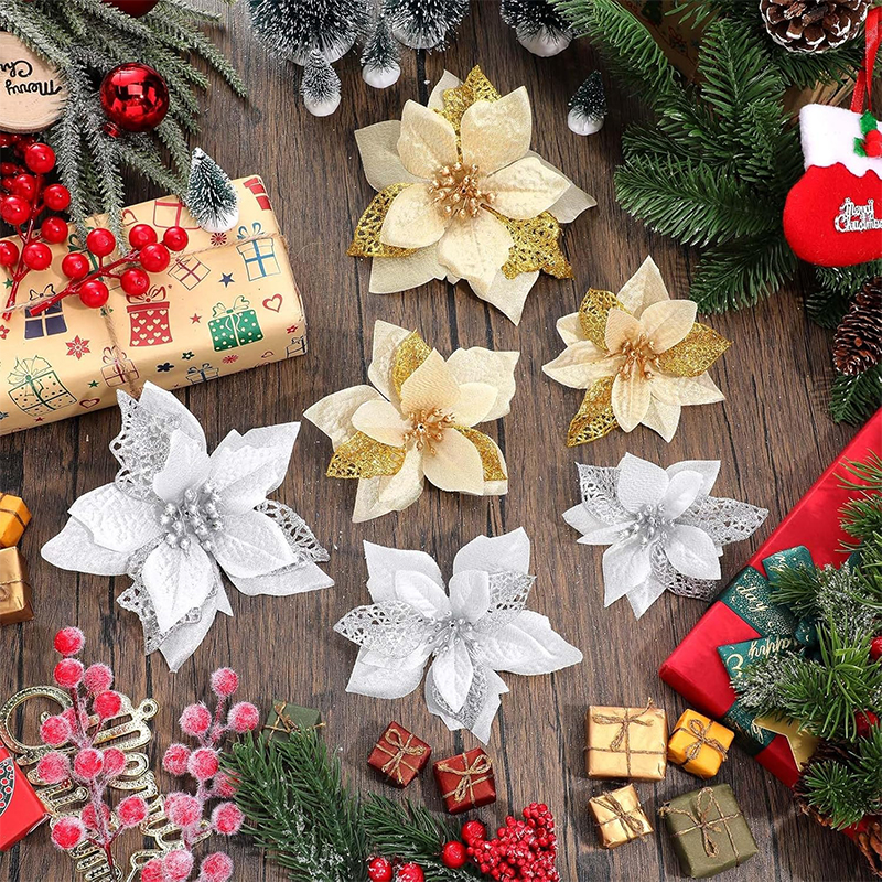 10Pcs Glitter Artificial Flowe - огляд і ціна Christmas Wreath Fake