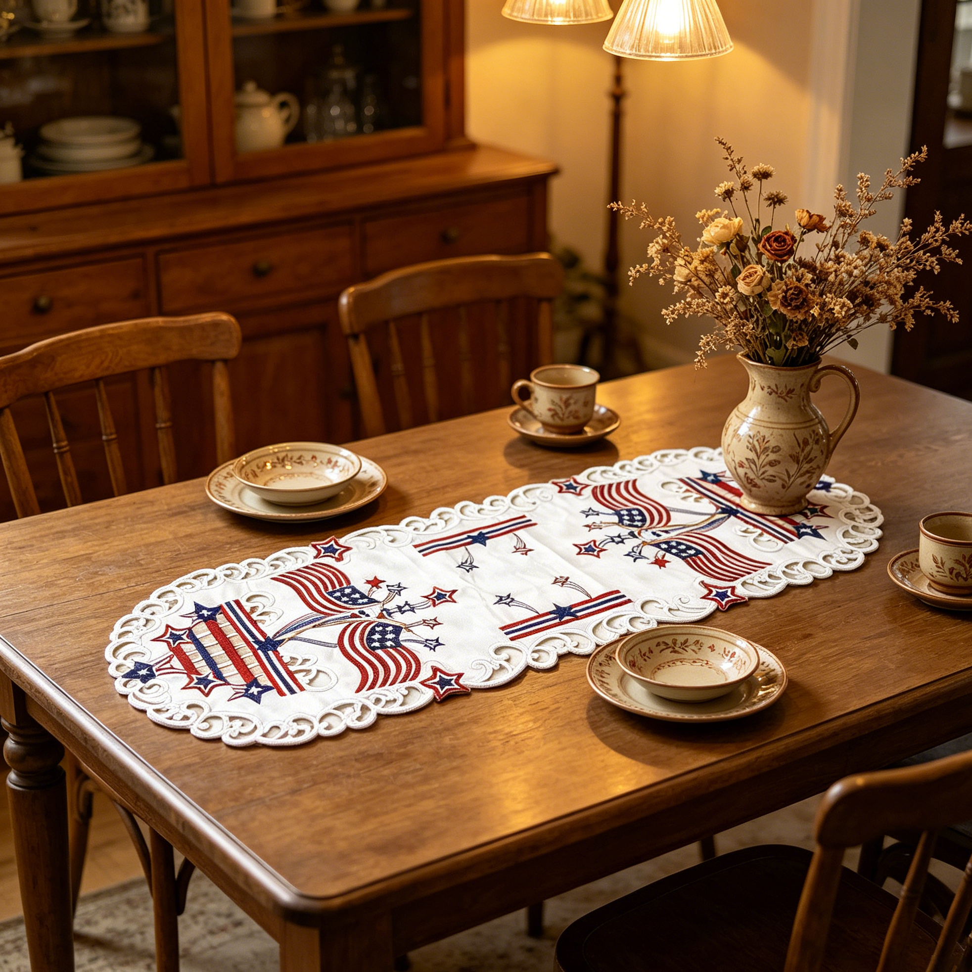 USA Independence Day Flag Embr - огляд і ціна Christmas Table Runner