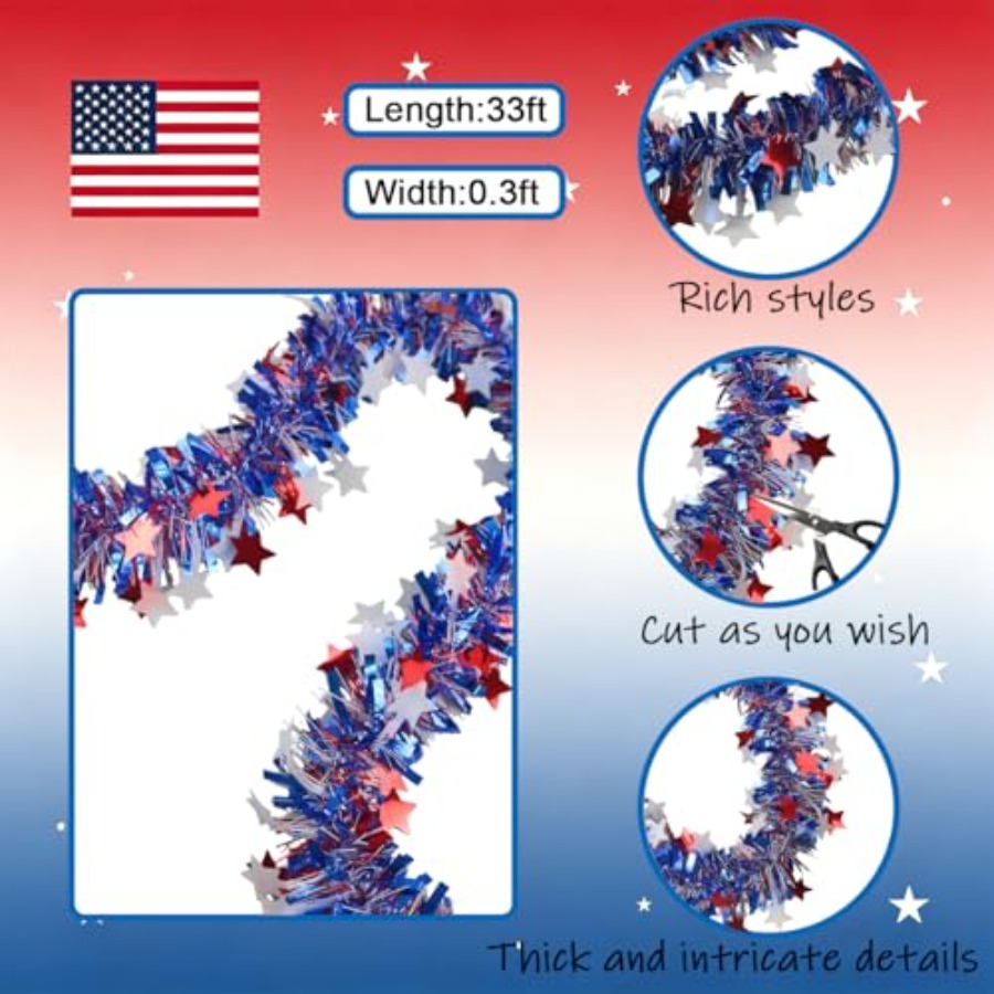 33Ft 4th of July Tinsel Garlan - огляд і ціна Tinsel Garland Decoration