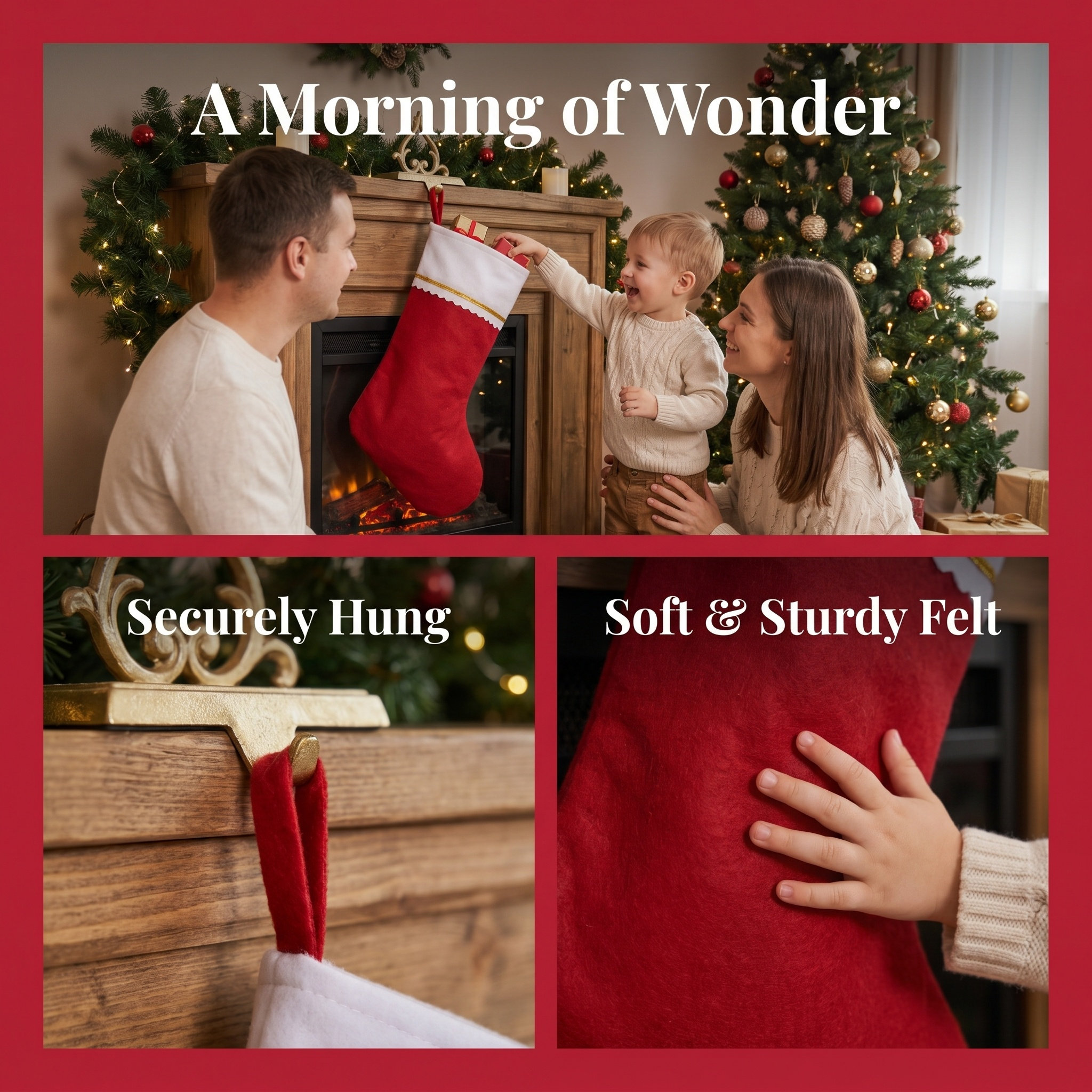 3Pcs Large Red and White Felt  - огляд і ціна Christmas Stocking Hanging
