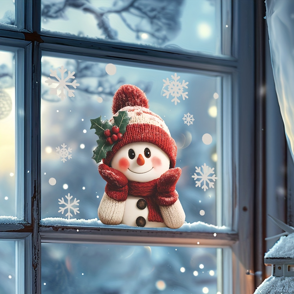 1pcs 2D Flat Smiling Snowman w - огляд і ціна Snowflake Window Decal